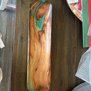 Wooden Decorative Tray with Aqua Green Accents